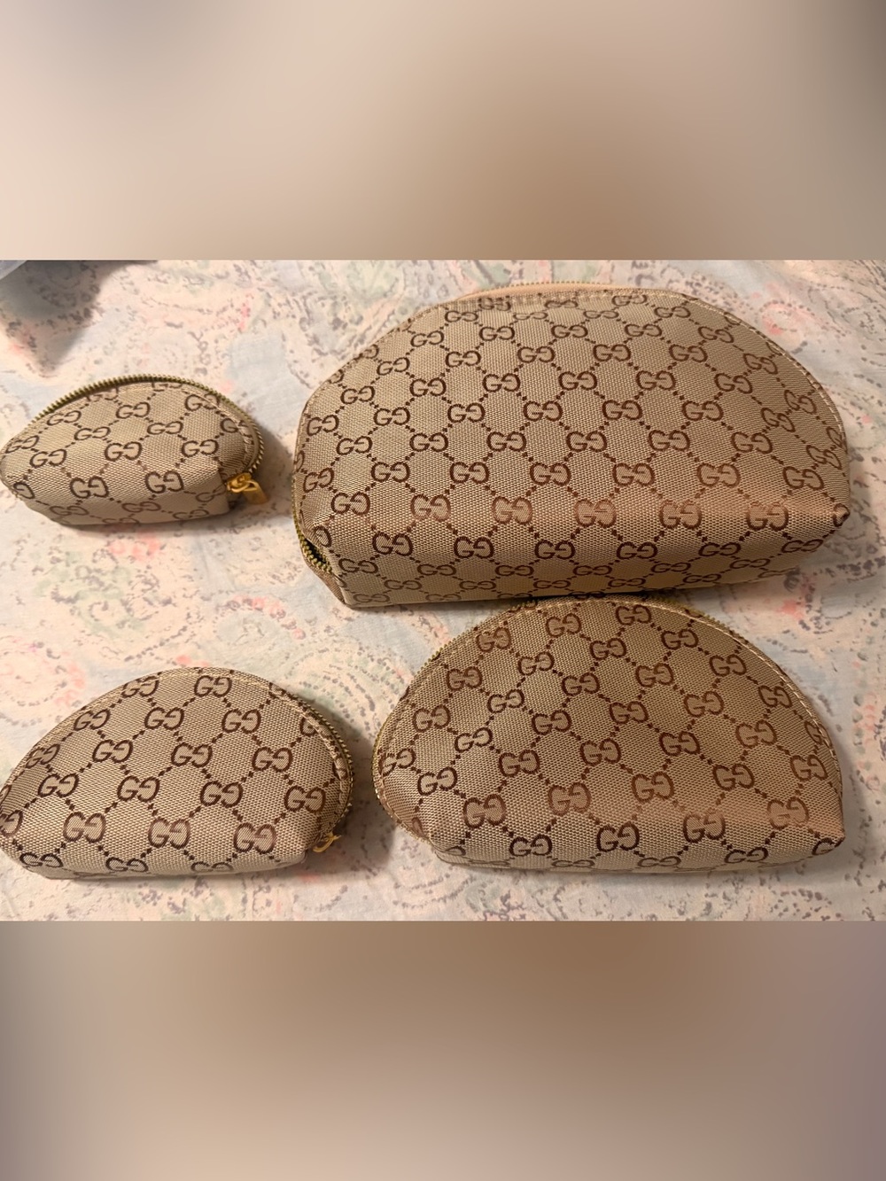 Beige Monogram cosmetic Set with Brown Pattern